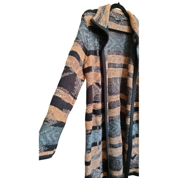 Cable & Gauge Size XL Open Front Cardigan Black Brown Textured Bohemian Knit - Picture 4 of 10